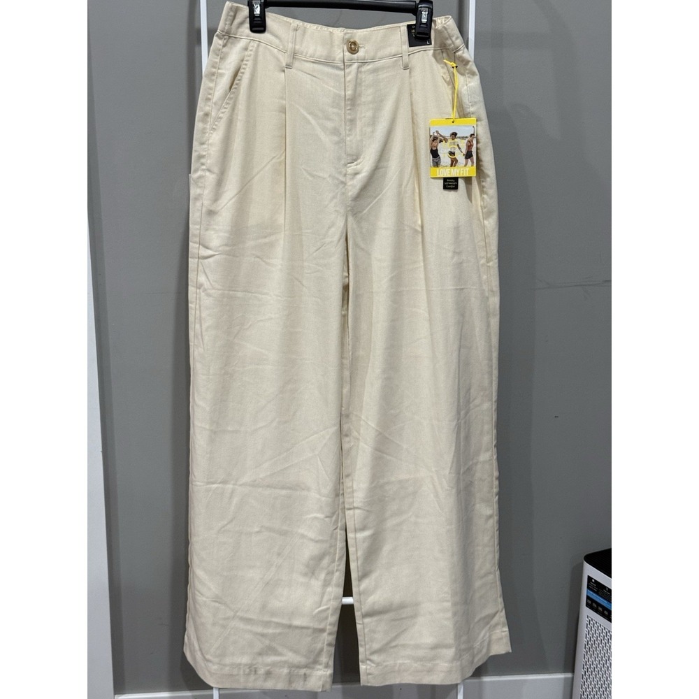 One 5 One Ecru Wide Leg Linen Pants Women's L Quiet Luxury Minimalist Clean Girl